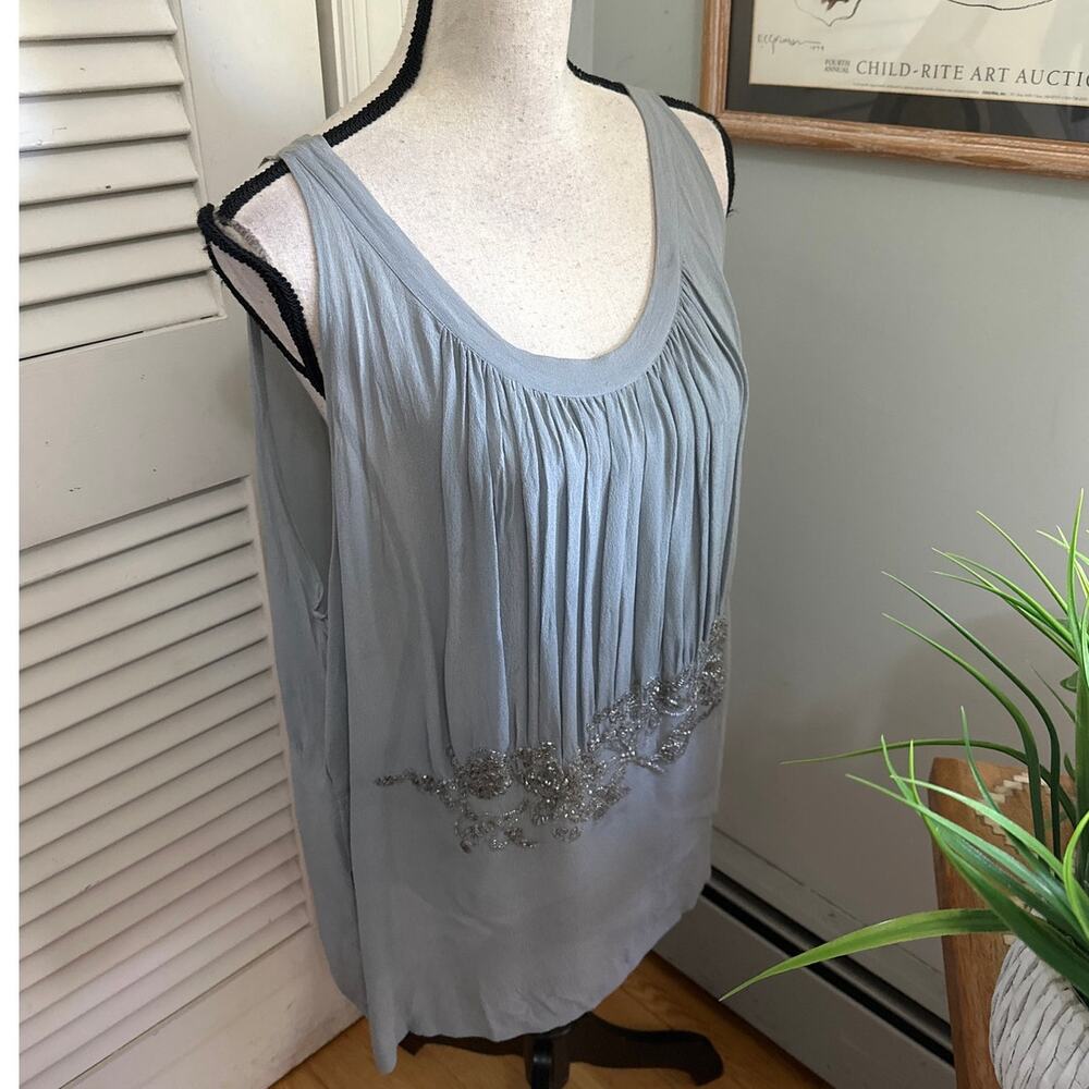 Dries Van Noten Top Womens 42 US 42 Gray Silk Beaded Sheer Tunic Quiet Luxury